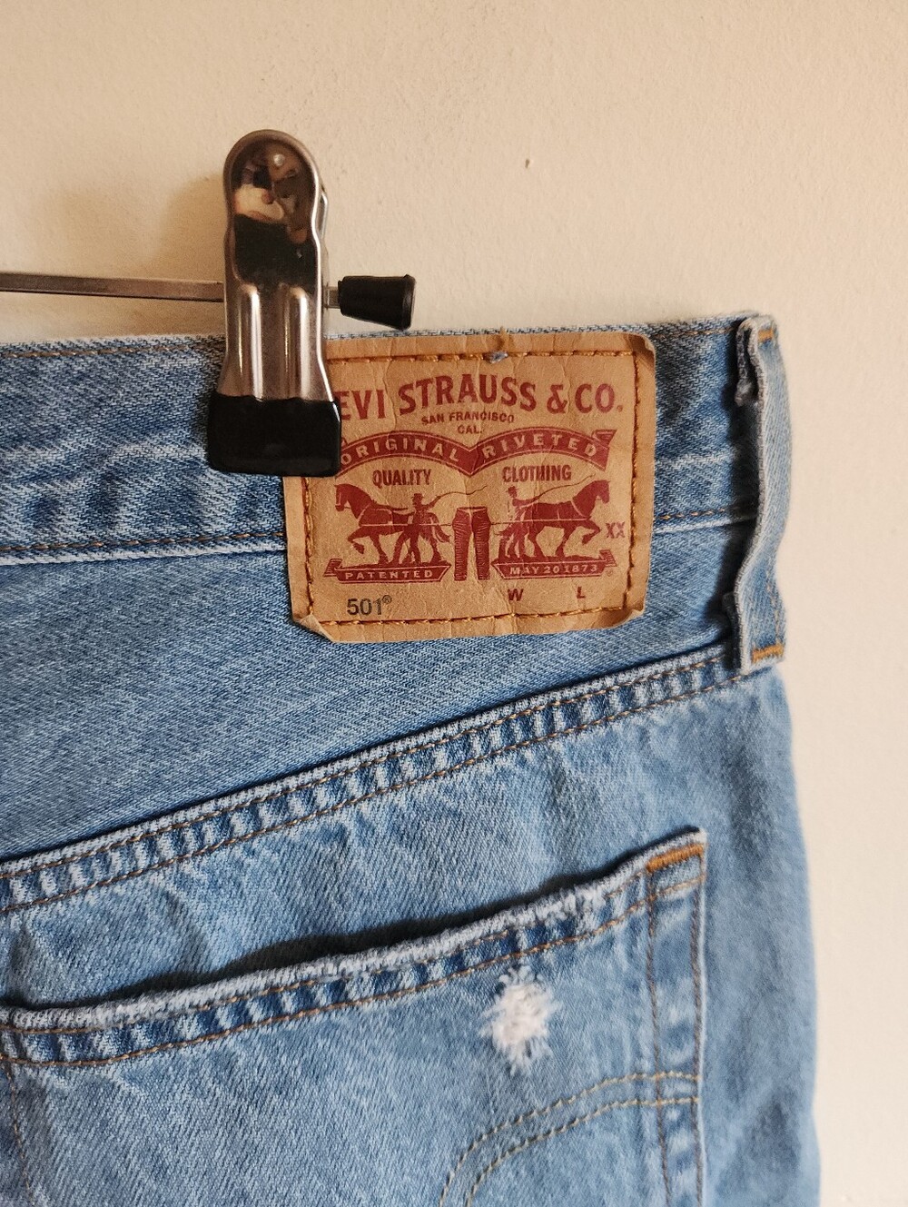 501 Levis Buttom Fly Shorts Micro Checky Denim Cotton Distressed Medium Large 30 - Picture 8 of 10